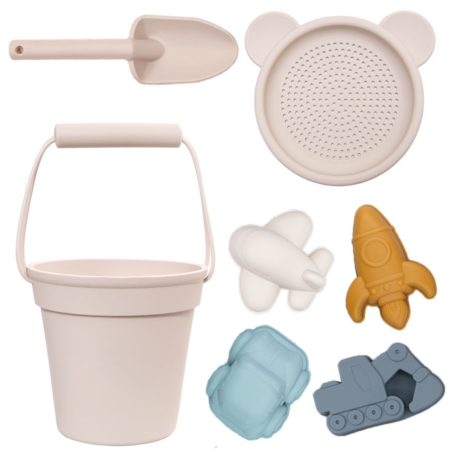 Jugar herramientas de arena Material de silicona Cubo de arena junto al mar Jugar herramientas de arena silicone beach toys