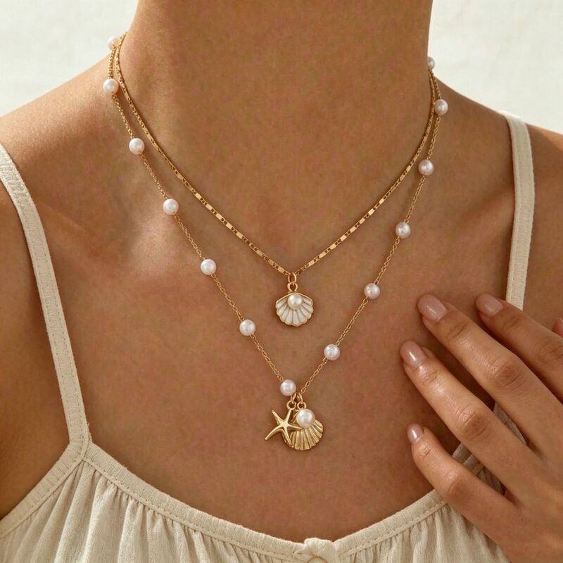 European and American Fashion Summer Hot-Selling Necklace Trendy Personality Beach Shell Starfish Accessory Set Beaded Necklace Jewelry
