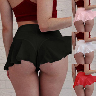 European and American women's high waist ruffled transparent small skirt with lining mini tight bikini pleated fitness shorts