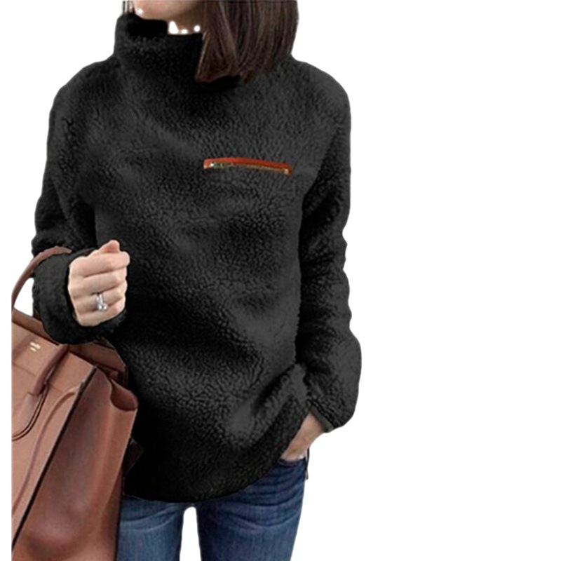 Women's Clothing new style plush solid color pullover fashion high collar sweatshirt_voghion.com