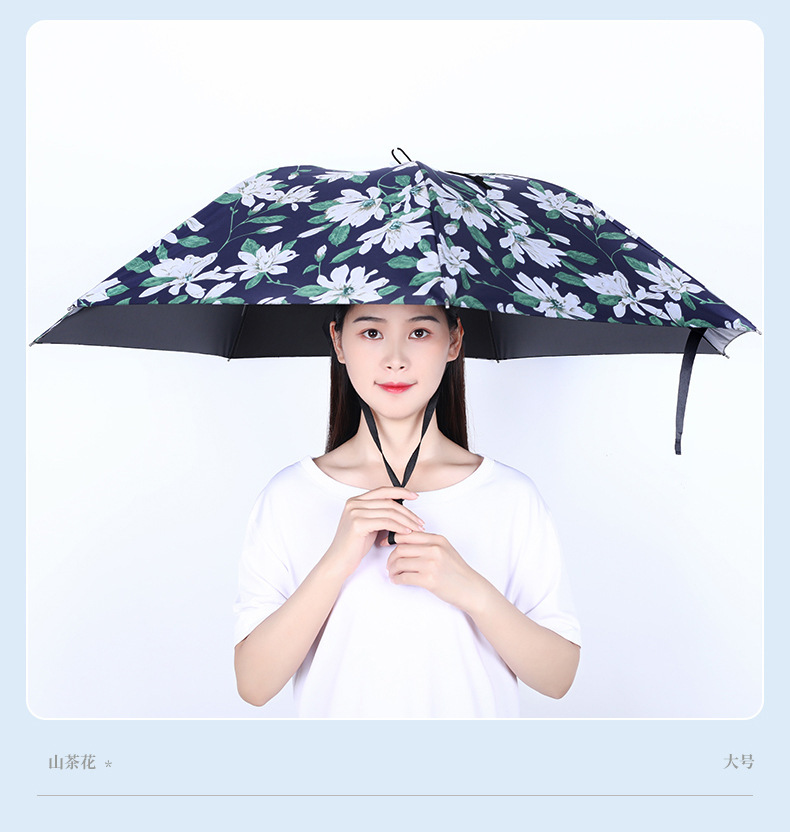 伞帽头戴伞黑胶钓鱼伞头顶式3折叠雨伞防晒防雨遮阳大