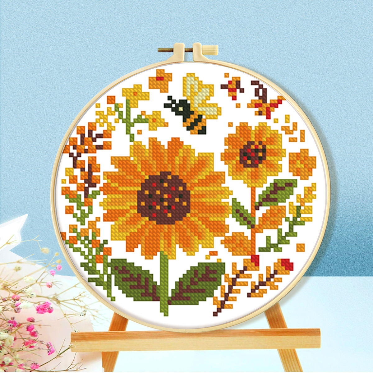 Mona Lisa - Bordado de Punto de Cruz Real con Diseño de Abeja y Flor, Decoración Hecha a Mano para Sala de Estar o Estudio image 3