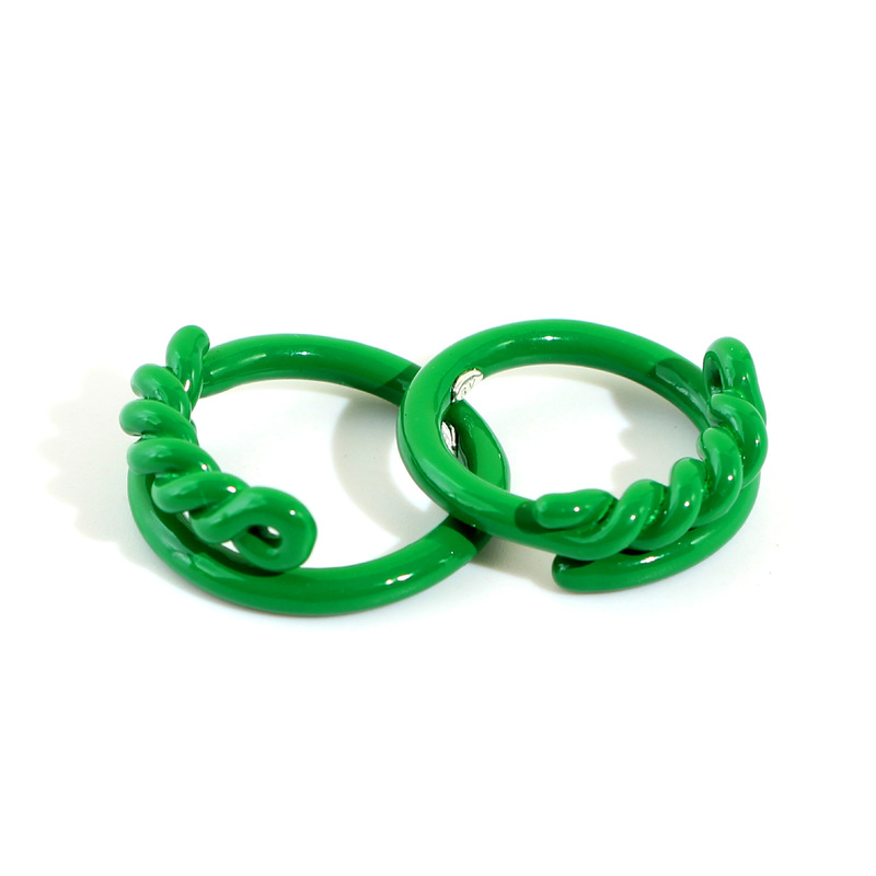 Bao Die European and American Style Knob Ring, Green Hand-Glazed Grass Green Vintage Fashion Ring