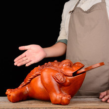 木雕摆件金蟾实木质雕刻家居客厅办公书架店面装饰红木头工艺礼品