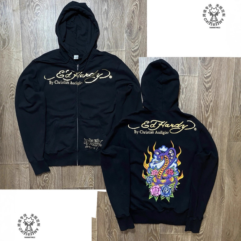 Oversized Hoodie for Men and Women Y2K Gothic Christian Audigier Ed Hardy Zipper Oversized Hoodie for Men and Women Y2K Gothic Christian Audigier Ed Hardy Zipper