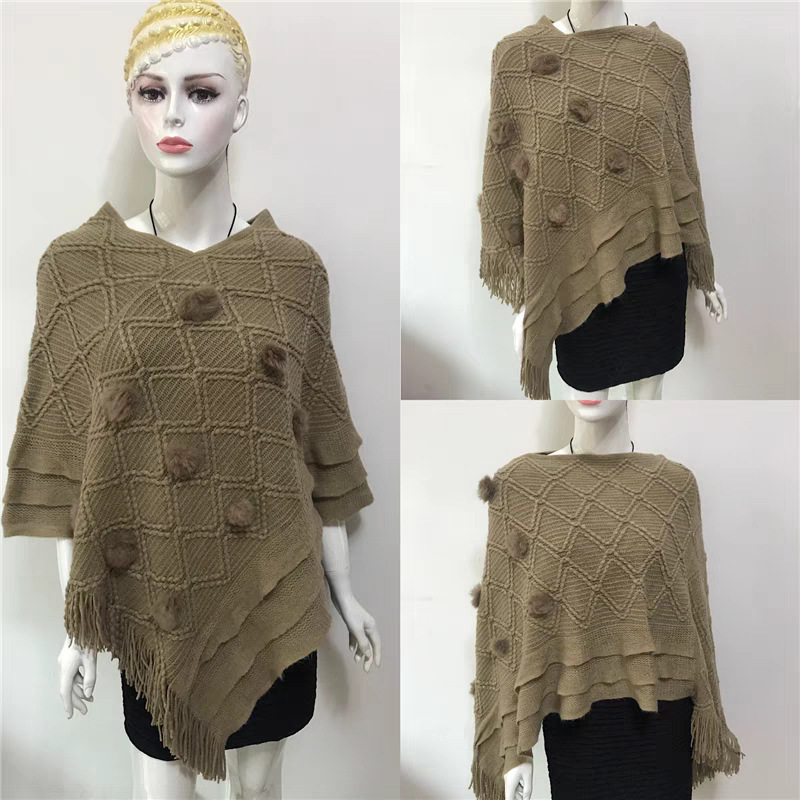 フリンジのマントのコートの女性の肩掛け式のコウモリの型のメリヤスの秋冬の中で長いタイプの頭をかぶせて純色のセーターをかぶせます。|undefined