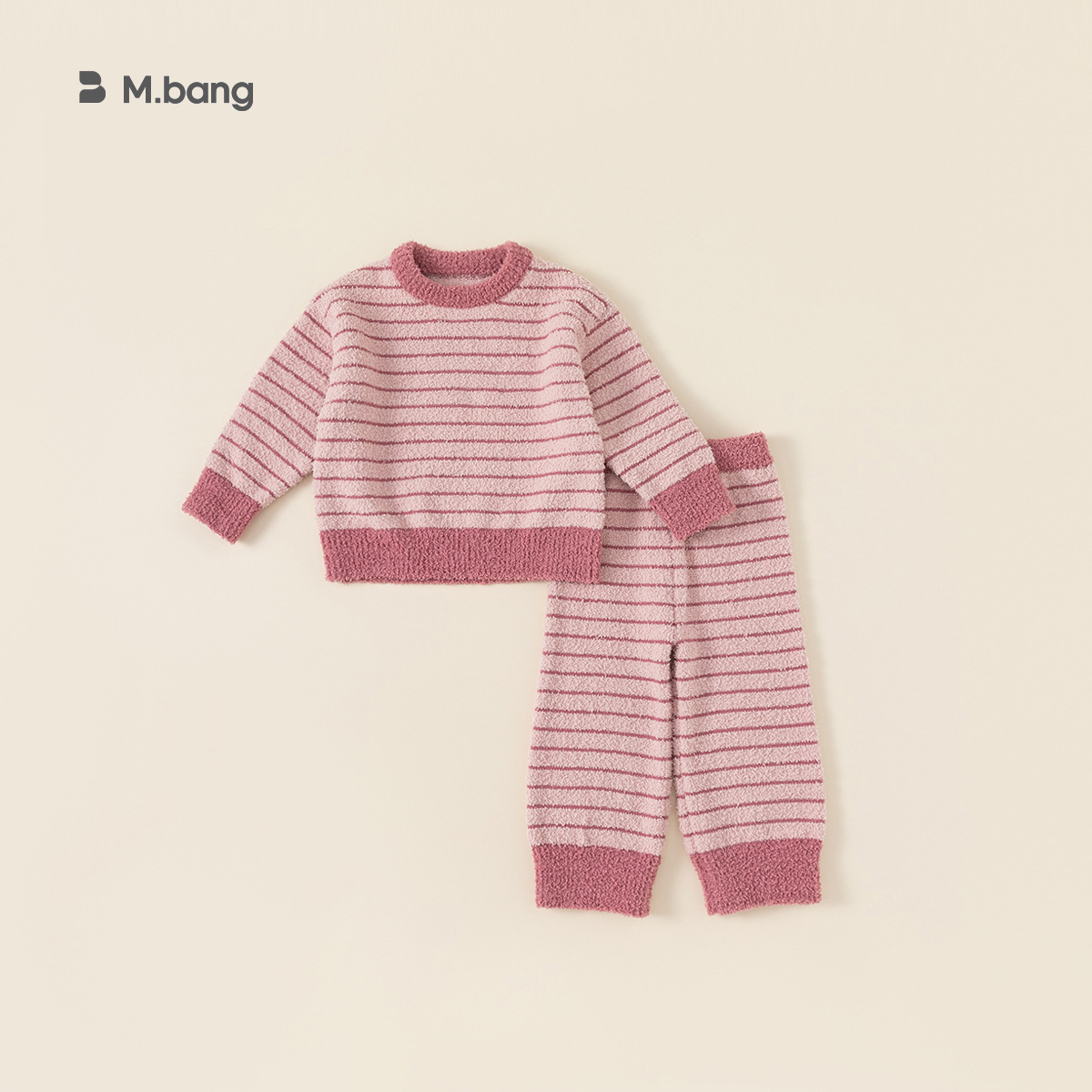 Beibei City Niños traje de otoño e invierno de los niños de dos piezas a rayas casual Home wear pijamas medio terciopelo DT23187