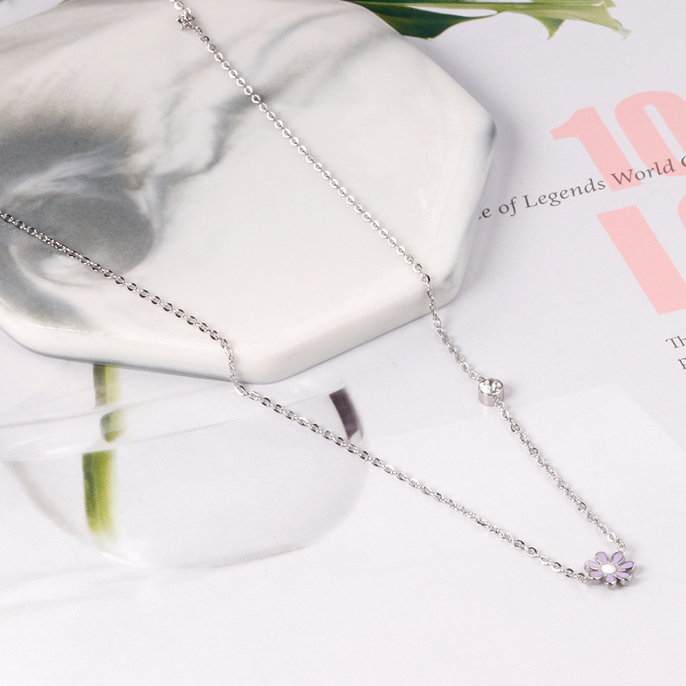 Wholesale Pastoral Simple Style Flower Stainless Steel Zircon Necklace_colorza_9
