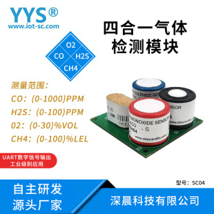 Four-in-one gas detection module oxygen hydrogen sulfide CO combustible gas sensor industrial 485 communication SC04