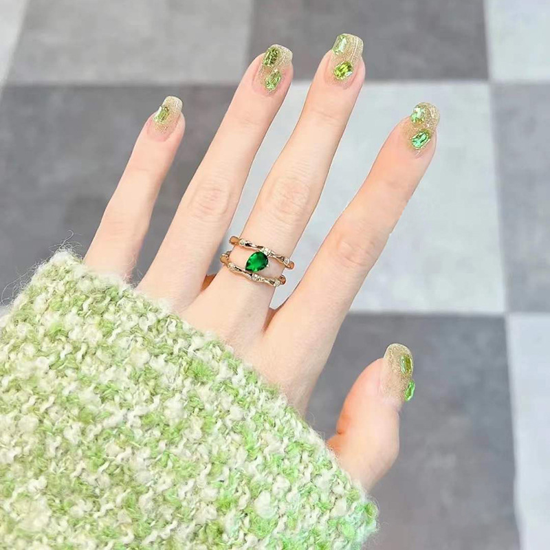 春夏爆閃D96-閃耀綠鑽美甲片閃耀鑽石糖果穿戴甲可拆卸假指甲成品