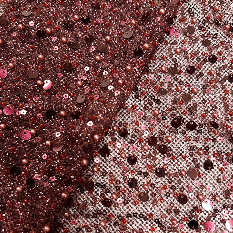 Fabricantes de comercio exterior transfronterizo punto bordado de polvo de polvo brillante tela vestido de boda ropa de moda tela
