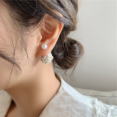 925 Silver Needle French Retro Shell Flower Pearl Ball Earrings for Women - Ethereal and Charming Personality Fashion Stud Earrings