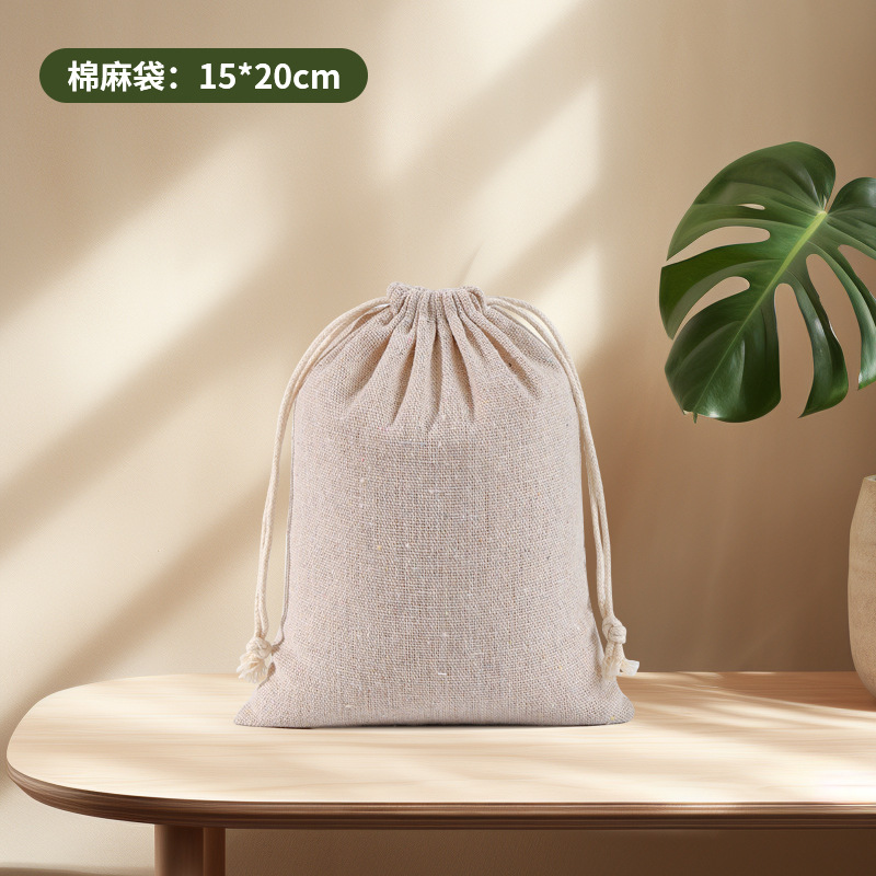 Bolsa de Almacenamiento con Cordón de Algodón, Bolsa de Lino con Cordón, Se Puede Imprimir con Logotipo, Bolsa de Tela Pequeña en Existencia