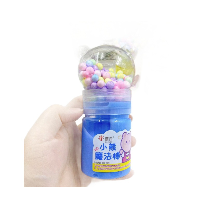 Arcilla de cristal de los niños arcilla de color con perlas mezcladas espuma pegamento dos en uno oso DIY dibujos animados juguete de arcilla de colores