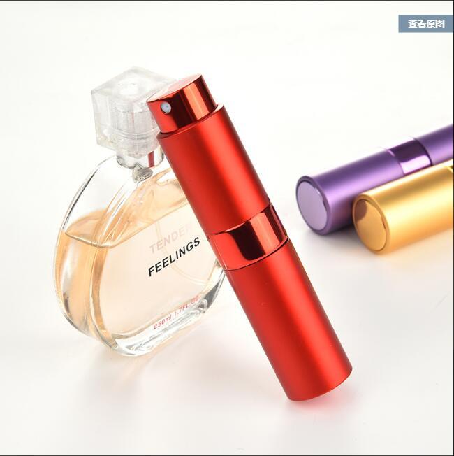 Botella de perfume recargable prefabricada, botella de spray, botella de muestra telescópica giratoria de 10 ml, botella de aluminio electroquímica portátil, recargable de 8 ml.