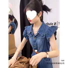欧洲站气质轻奢欧货洋气牛仔小飞袖连衣裙子夏季2026新款女装