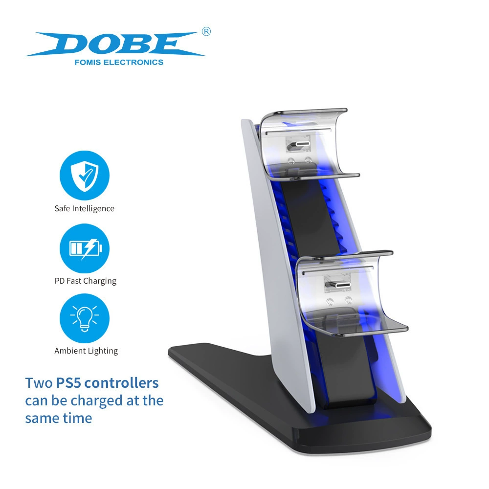 PS5 Wireless Dual Controller Charging Base with Blue Light PS5 Game Controller Aircraft Type Dual Base Charger TP5-0585S
