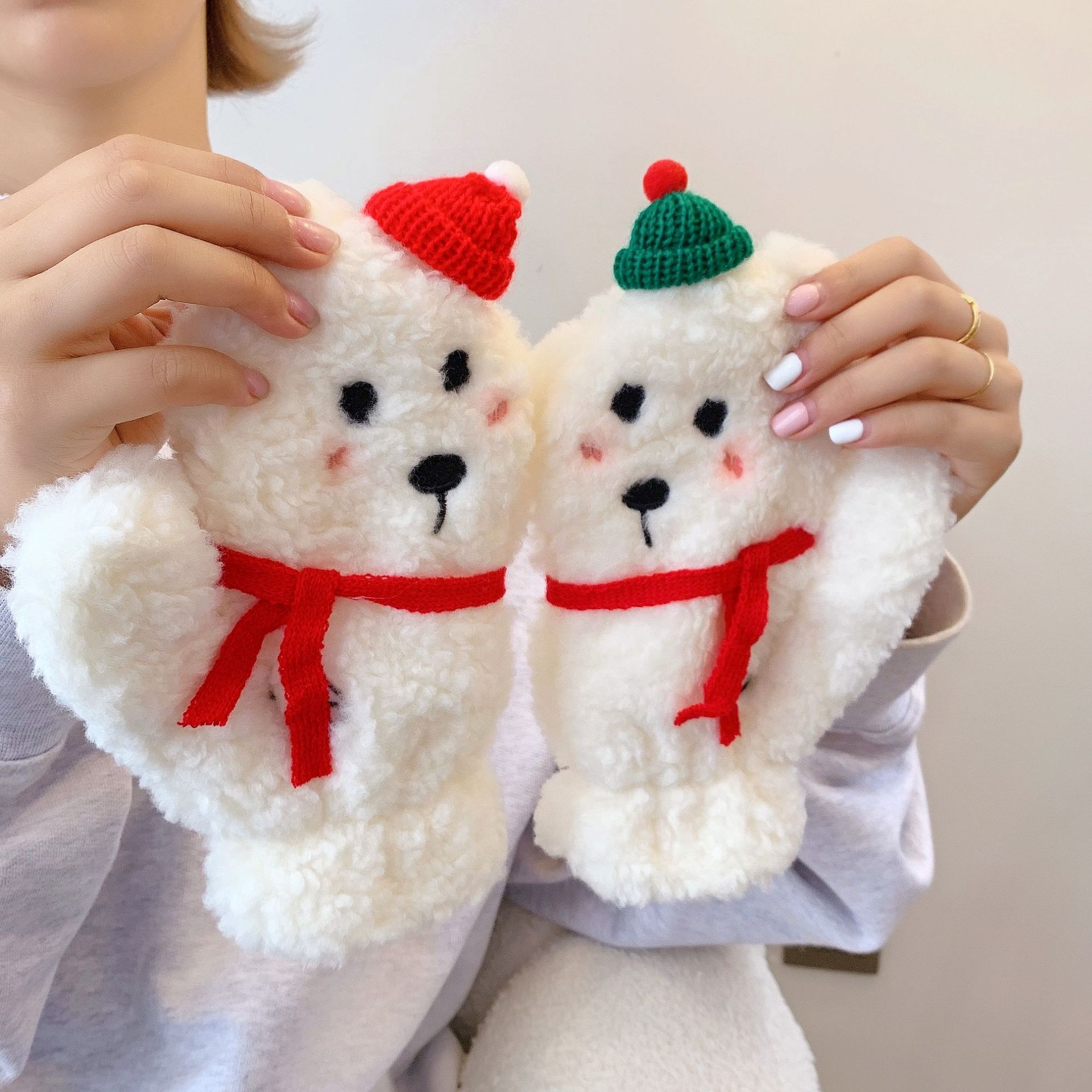 New Lamb Wool Fleece-Lined Warm Gloves for Women in Winter Cute Cartoon Thick Plush Gloves Halterneck Cycling Gloves