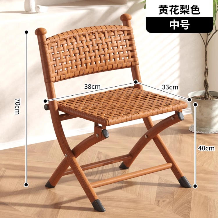 Silla plegable para balcón Silla de mimbre de ocio para el hogar Respaldo de ratán de plástico Silla pequeña Taburete de Maza al aire libre individual