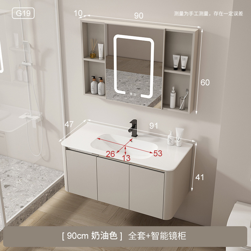 Instalación de aire de crema de aluminio espacio gabinete de espejo de baño combinación cerámica moderna lavabo lavabo gabinete de baño fabricante