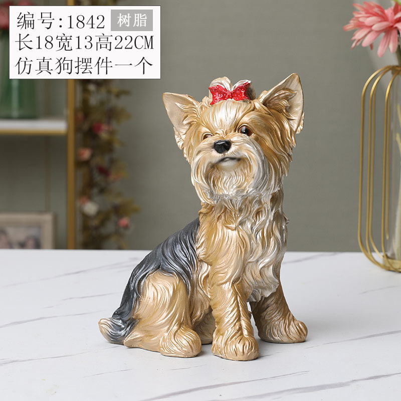 Fuente transfronteriza hogar sala de estar vinos portable decoración modelo de perro simulado regalo creativo resina Yorkshire adornos