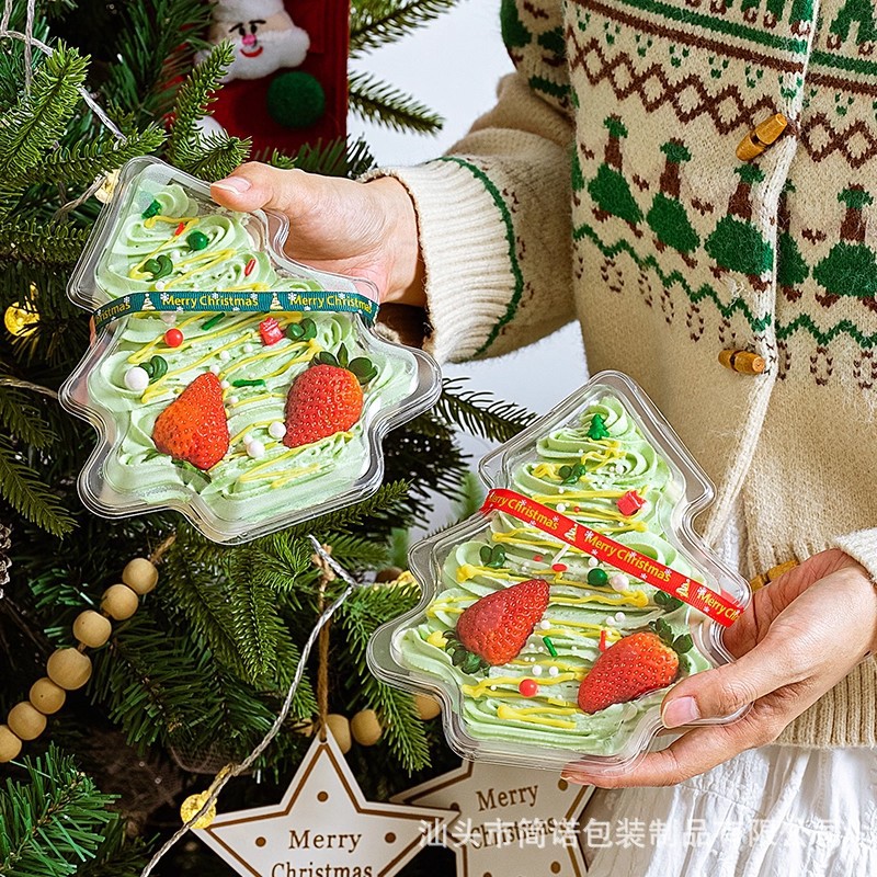 Navidad transparente caja de embalaje de pastel de árbol de Navidad postre horneado galletas heladas galletas dulces caja de regalo caja de fresa