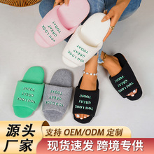 跨境字母刺绣毛绒拖女简约韩版居家软底防滑棉拖外穿卧室毛毛拖鞋