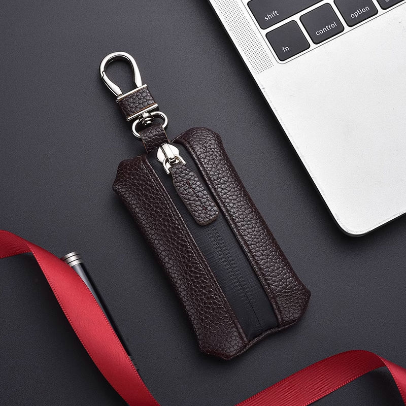 Men's and Women's Soft Leather Car High-End Key Bag Men's Universal Car Zipper Key Bag Storage Bag High-End
