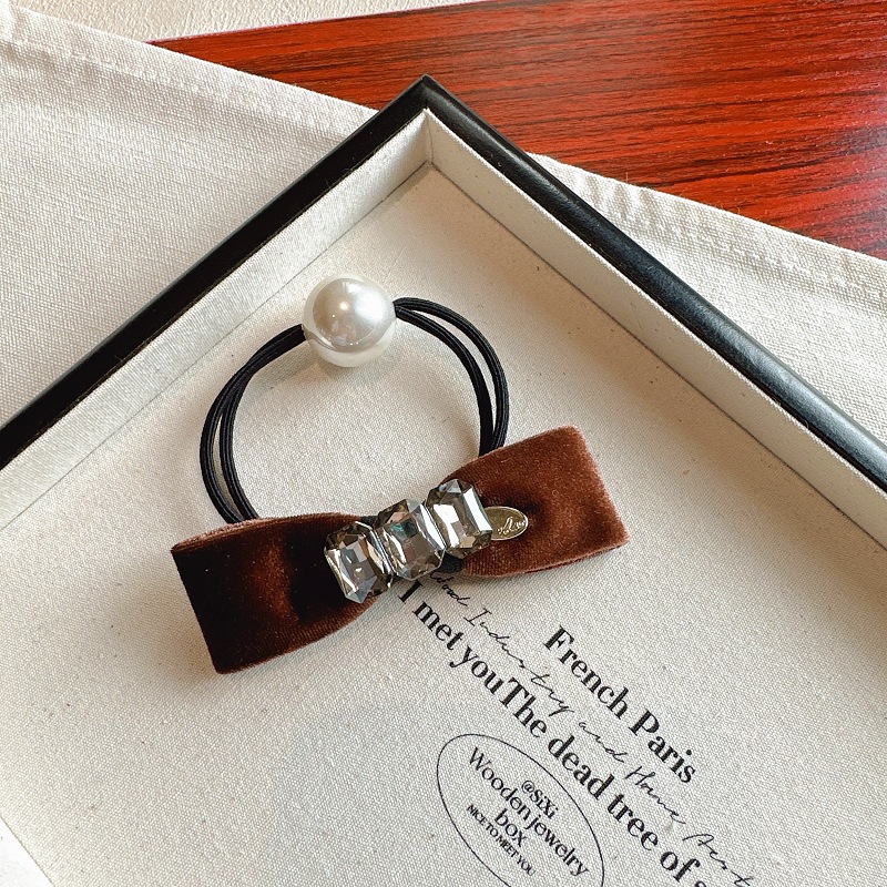 Korean Velvet Bow Diamond Rubber Band Hair Rope Autumn And Winter Ponytail Hair Ring Headdress Female Ball Hair Rope