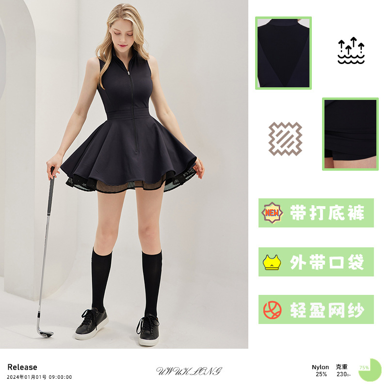 Sweet Elegant Zipper Waist Sports Tennis Dress Designed Golf Sports Skirt with Leggings