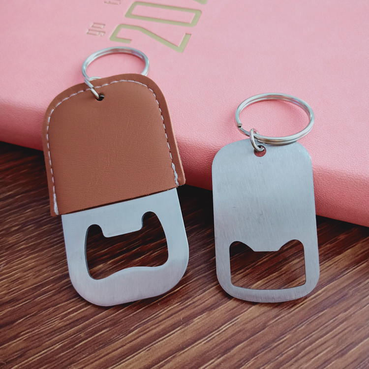 Factory Direct Stainless Steel Bottle Opener Beer Cocktail Opener Wine Tools Creative PU Skin Keychain
