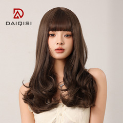 網紅假髮女長發自然全頭套式長捲髮空氣劉海蓬鬆時尚中長發批發