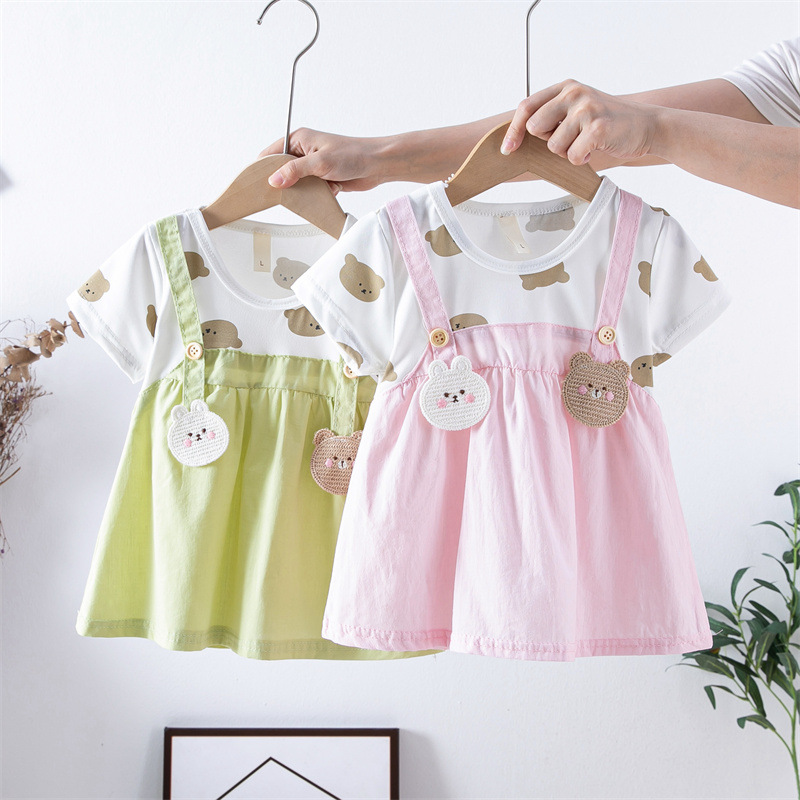 Spot Summer Korean Style Baby Girl Children's Wear Printed Princess Cotton Short Sleeve Dress Children's Dress