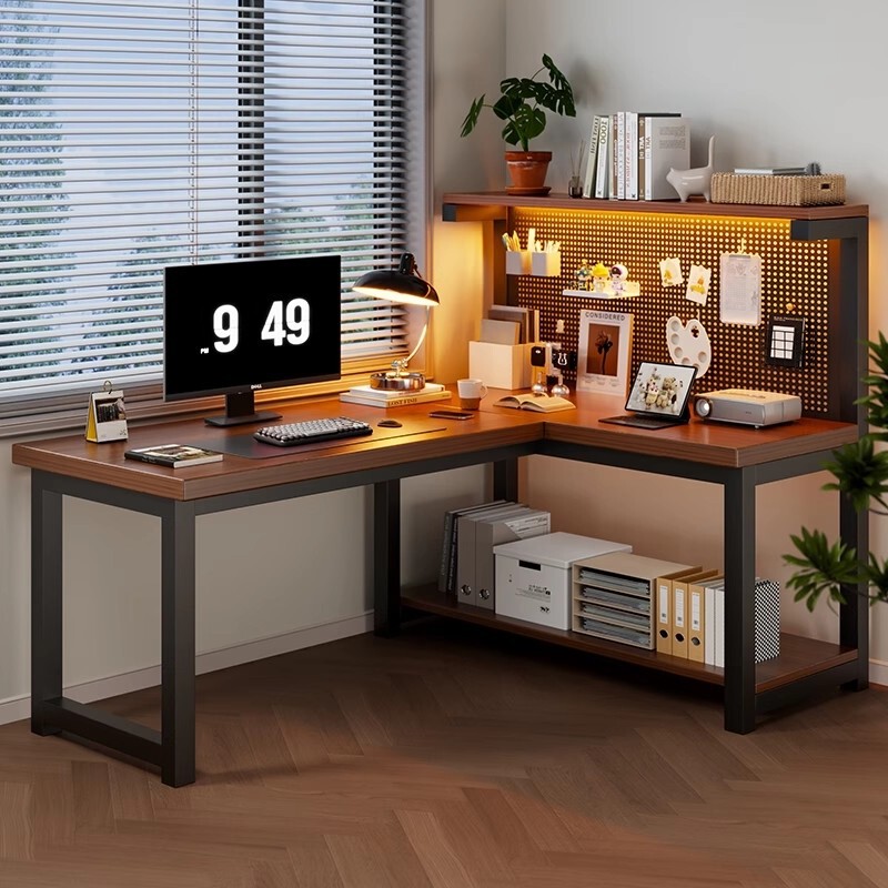 L-Shaped Corner Solid Wood Core Computer Desk Desktop Bedroom Home E-Sports Table Desk Bookshelf Integrated Corner Desk