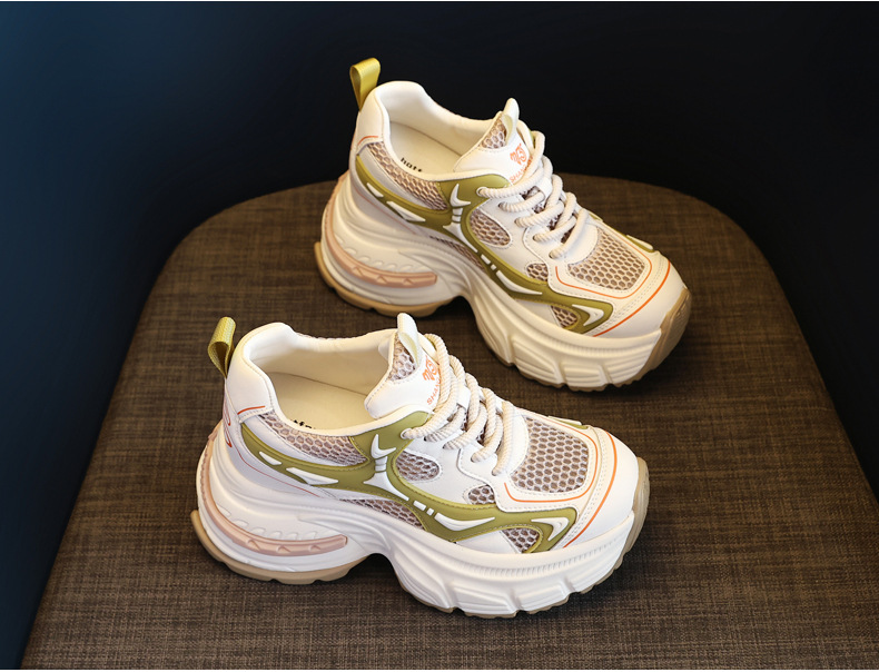 Giày sneaker nữ đế dày tăng chiều cao lưới thoáng khí — Màu trắng chi tiết 5