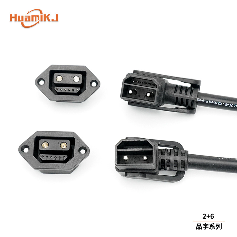 2+6大功率品字插头充电线带信号线 锂电池连接线 放电充电电源线