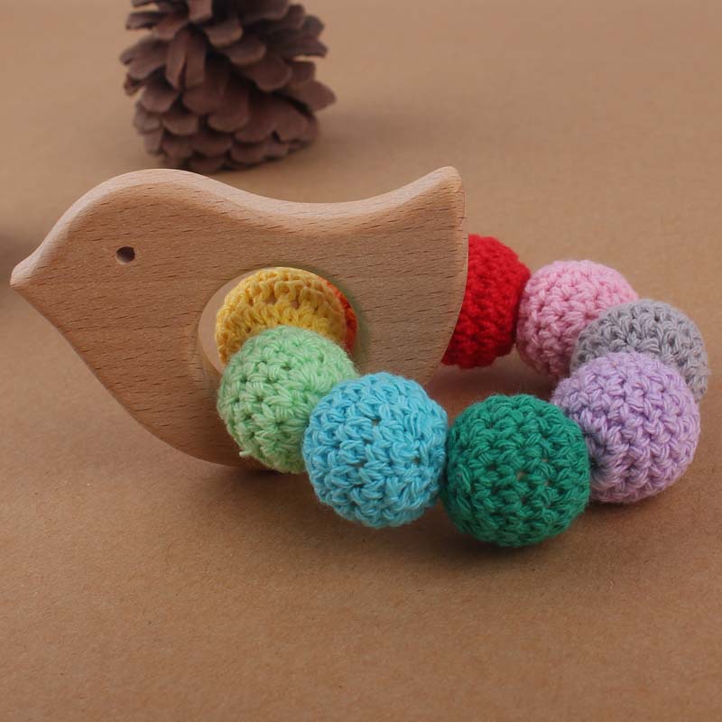Suministros para bebés Beech animal de dibujos animados pájaro mordedor DIY gran bola lana color pulsera teether juguete