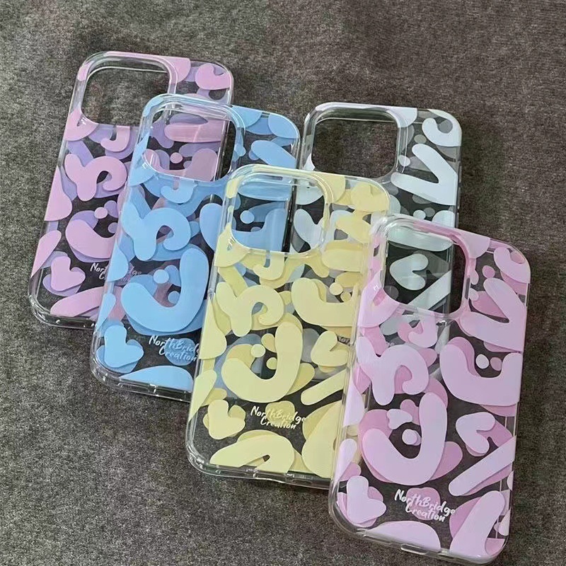 Green Pink Blue English Graffiti Print 16/15/14/13promax Phone Case 12/11 Soft xr/Transparent 7/8p