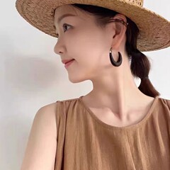 新品新中式拼色黑檀木耳环女轻奢小众设计高级感复古大气C形耳圈