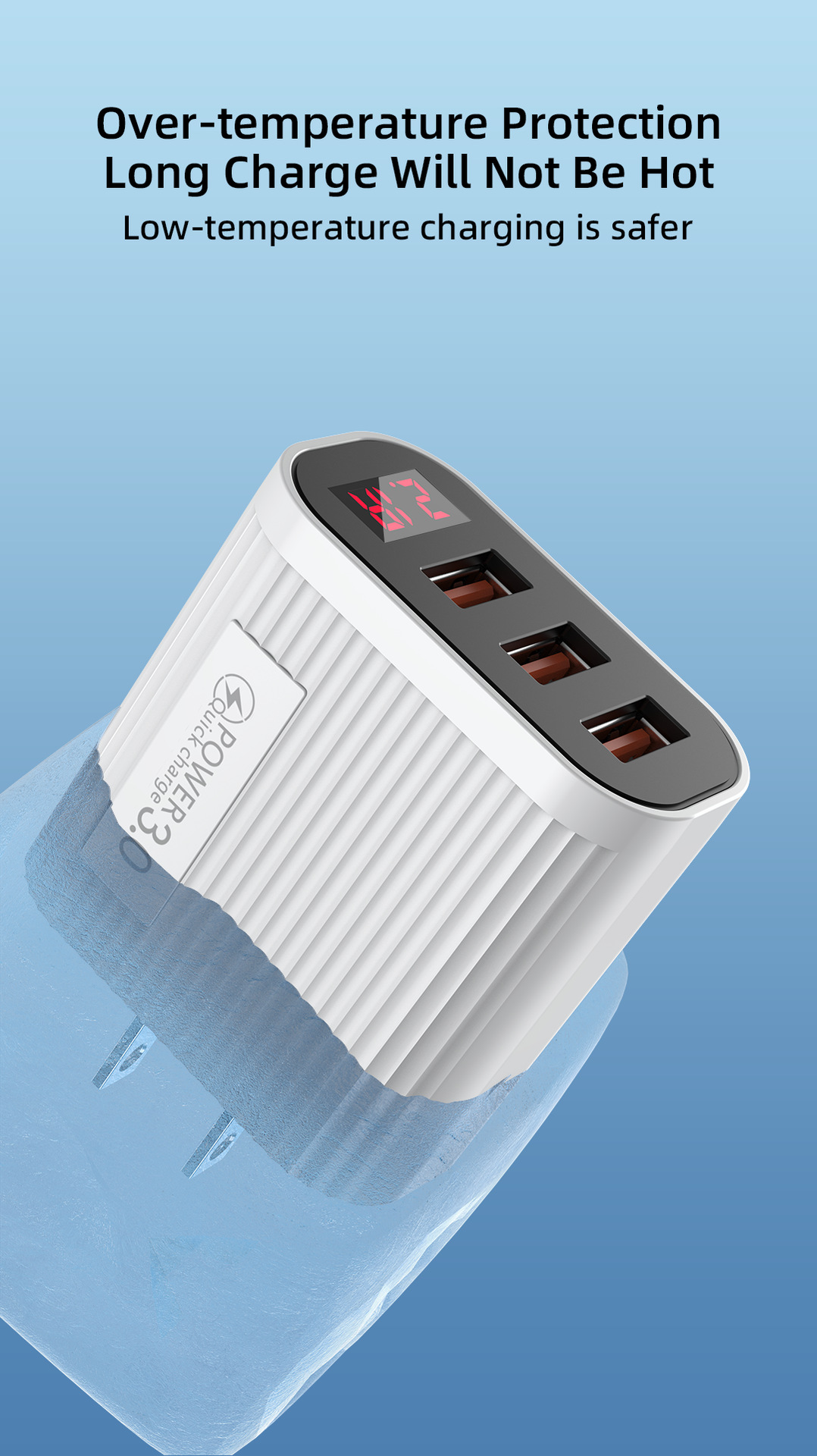 3USB Digital Phone Charger Multi port Display European American Standard Fast Charging Head Suitable for Apple and_voghion.com