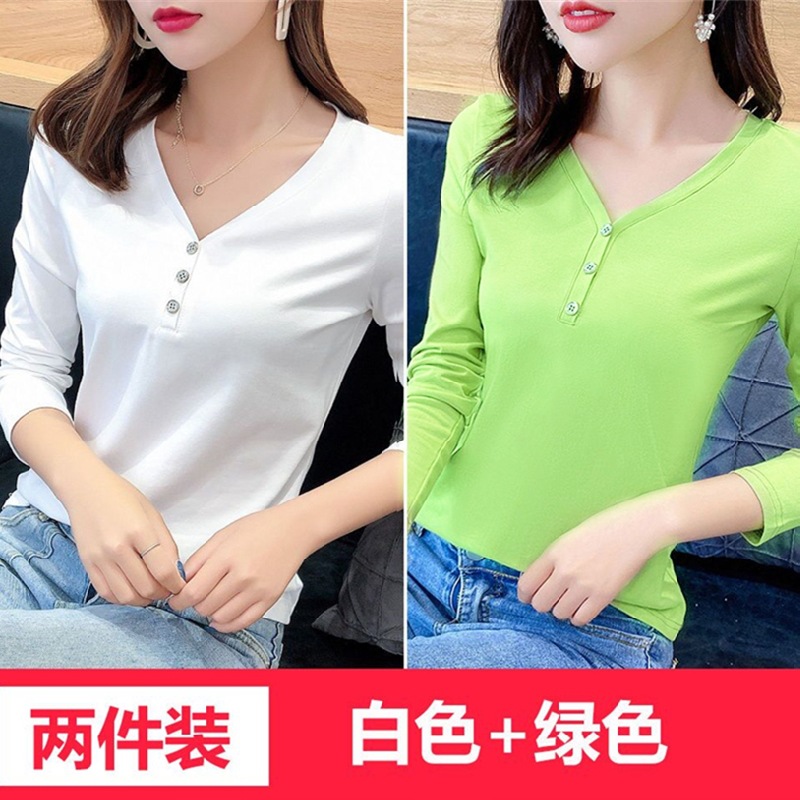 흰색 + 녹색 버튼 긴 소매