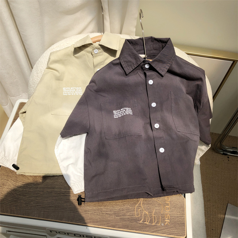 2024 Autumn Children's American for Boys and Girls Solid Color Letter Printed Two piece Shirt_voghion.com