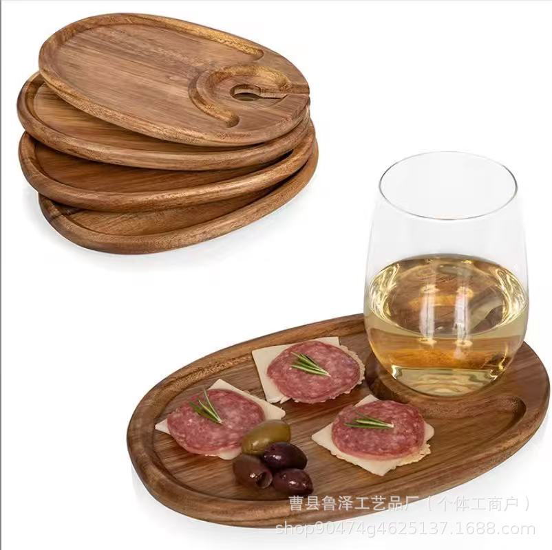相思木水果点心盘派对聚会零食盘带酒杯架木质开胃菜盘熟食盘