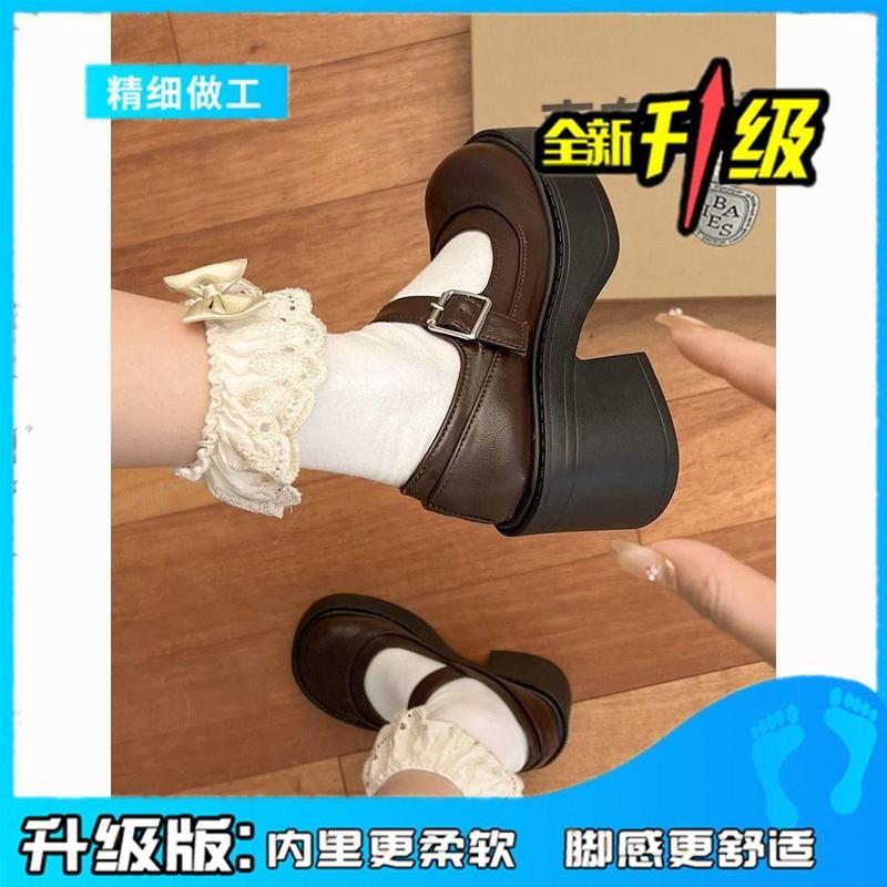 棕色复古法式增高厚底小皮鞋女2025新款春季粗跟玛丽珍浅口单鞋子|undefined