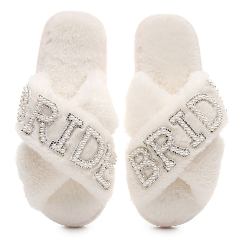 Popular Foreign Trade Xiyin Cross-Border Bride/Bride Bridal Cross Plush Slippers Bachelorette Party Wedding Theme