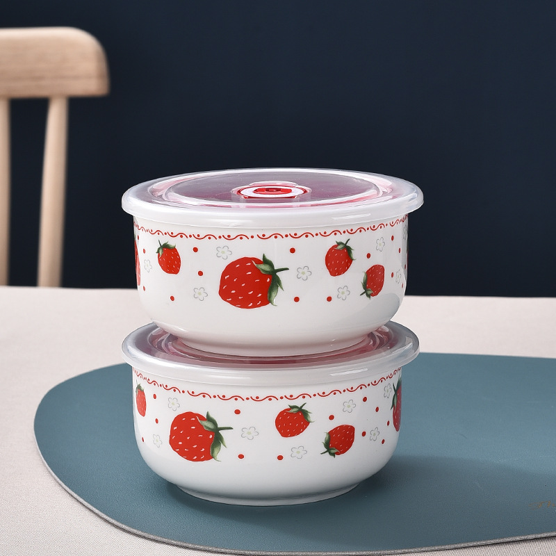 [Múltiples opcionales] cuenco de cerámica fresco cuenco de fideos de burbujas caja de almacenamiento de refrigerador microondas con cubierta sellada caja de almuerzo