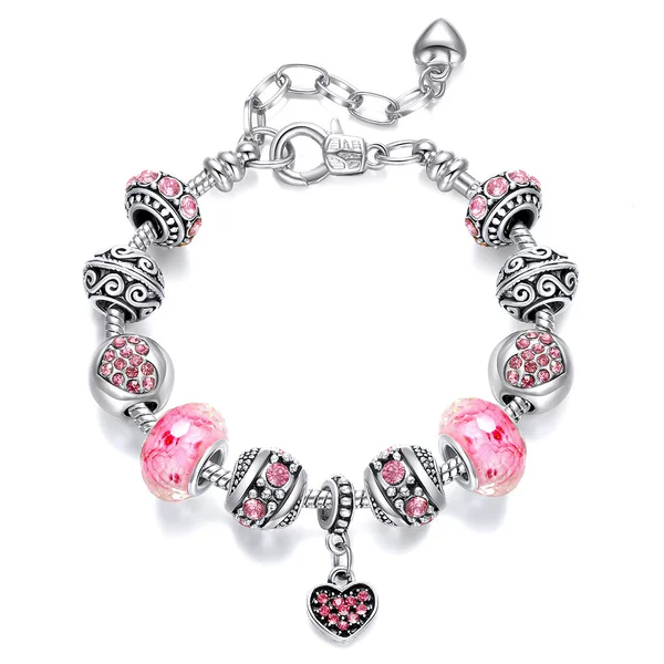 2025 New Crystal Glass Bead Bracelet Women's Bracelet Pink Pan Family Large Hole Beads Personalized Bracelet Women's Bracelet