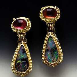 荣钰 wish速卖通新款水滴形澳宝耳环 欧美时尚14k镀金红宝石耳环