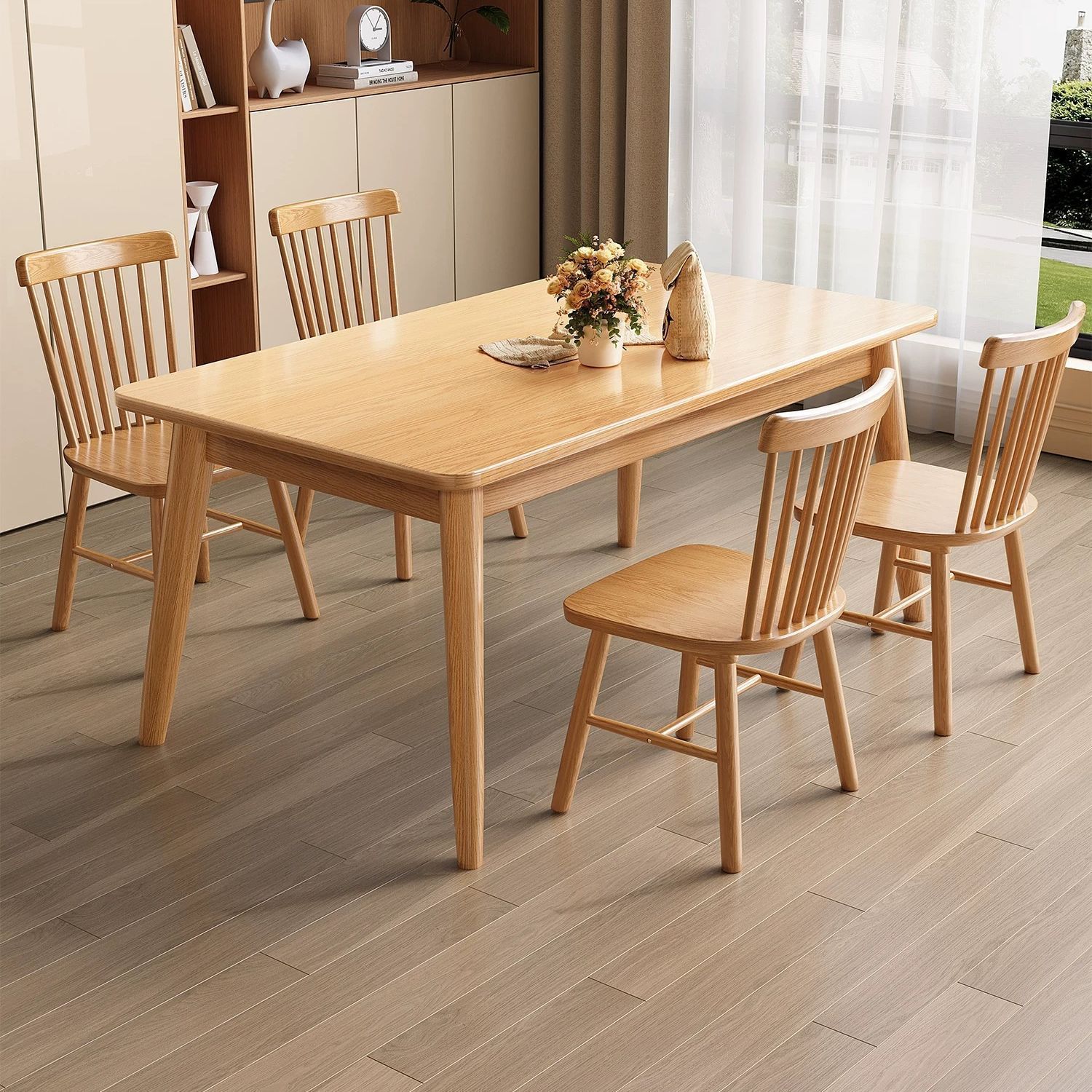Nordic Solid Wood Dining Table Modern Home Rectangular Dining Table Japanese Dining Table and Chair Combination Small Apartment Simple