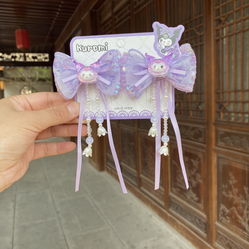 クロミ黒紫ヘアピンサンリオプリンセスかわいい帽子子供のリボンヘアアクセサリー蝶ネクタイヘアピンペア|undefined